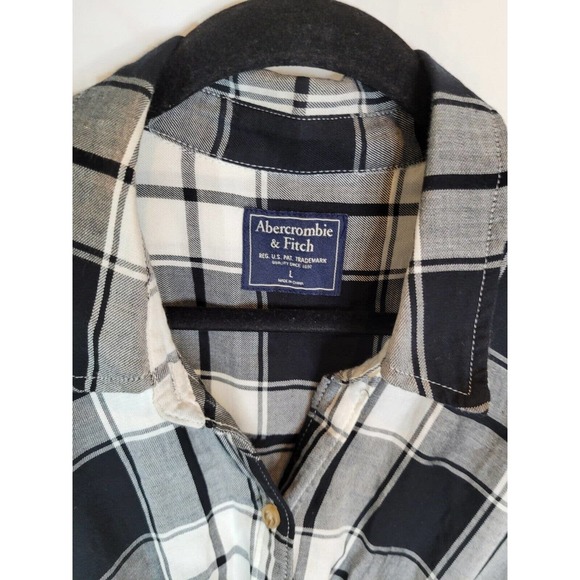 Abercrombie and Fitch Plaid Twist Front Button Down Dress Large Black and White - Picture 2 of 6